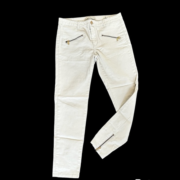 Zara Woman Pale Pink Ankle Gold Zip Jeans Skinny Sz 8 - Picture 1 of 16